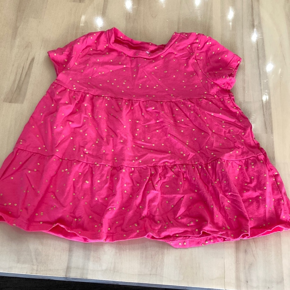 Carter’s size 8 pink short sleeve babydoll dress gold polka dots